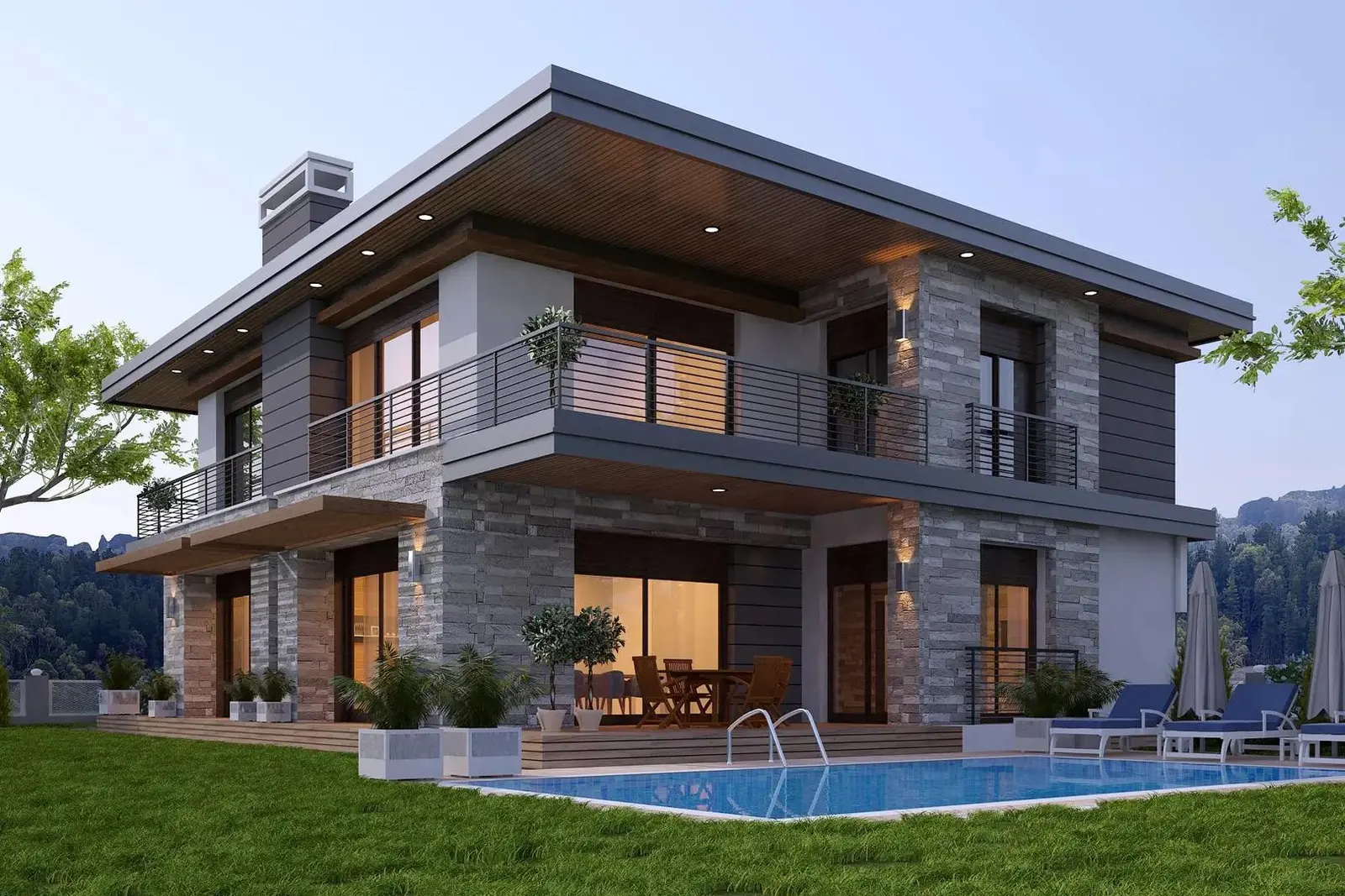 Ahşap cepheli villa çözümü örneği